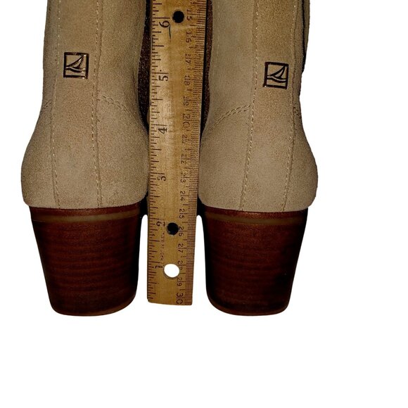 Sperry Top-Sider Beige/Gold Suede Ankle Booties Streetwear Block Heel Women 7.5 - Picture 9 of 13